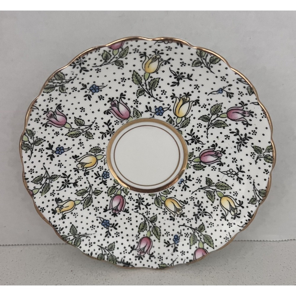 Rosina English‎ Bone China Trinket Dish Saucer Floral Scalloped Edges
